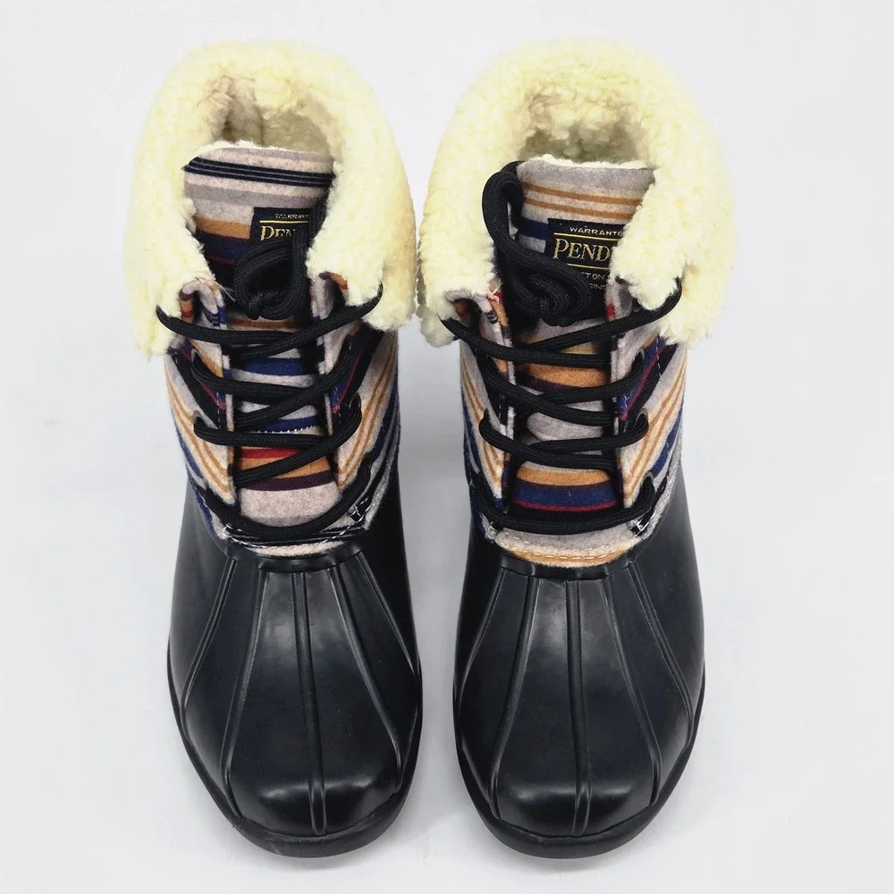 Pendleton Bridger Stripe Duck Mid Boot Black Waterproof Winter Women Shoes 6 NIB